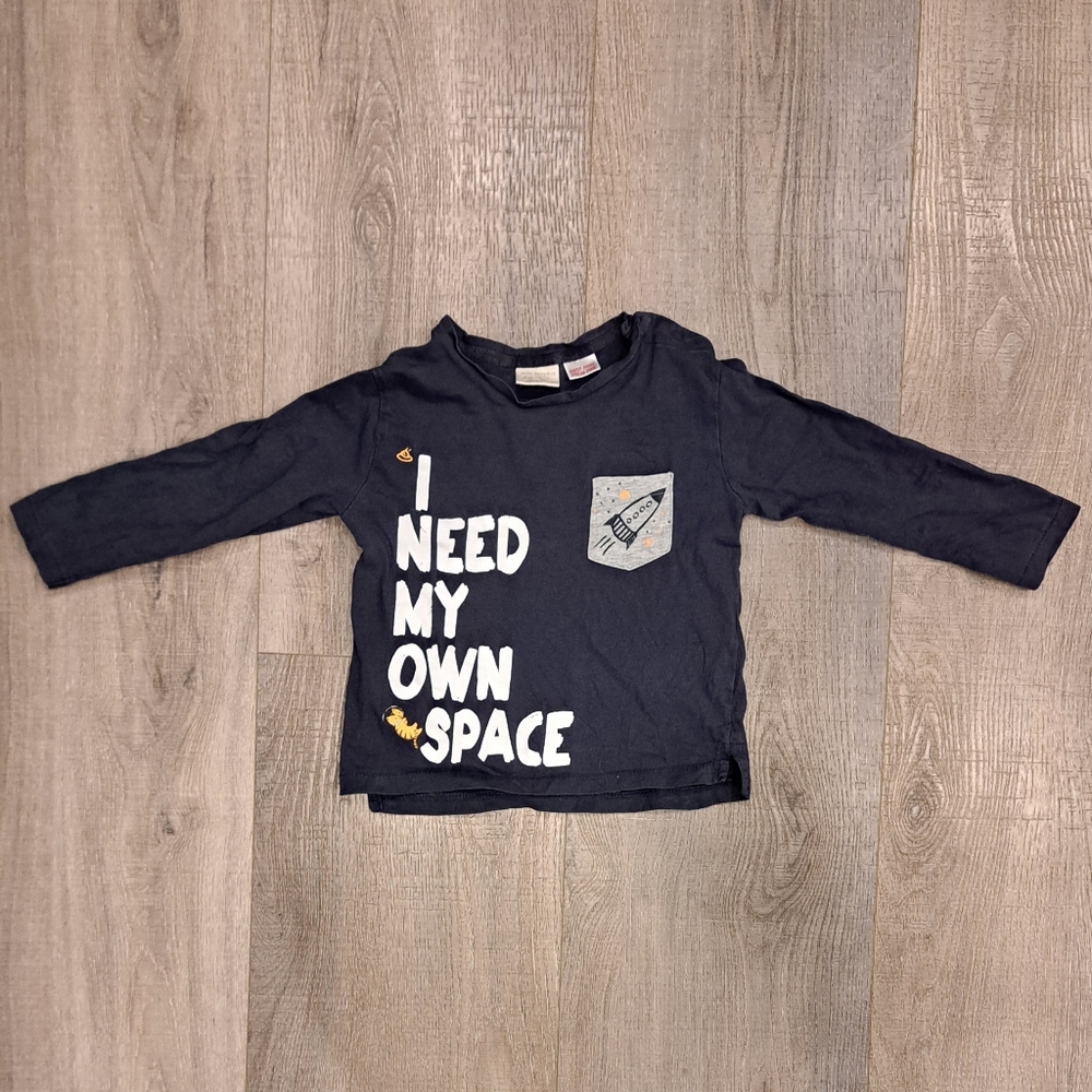 Zara Kids Navy Long Sleeve Tee with Space Theme